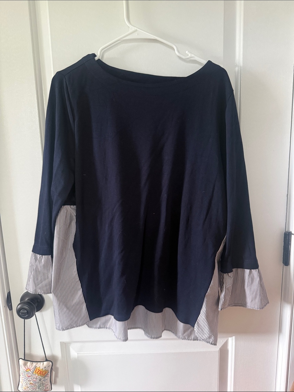 LOFT Navy Tunic with Striped Layered Hem